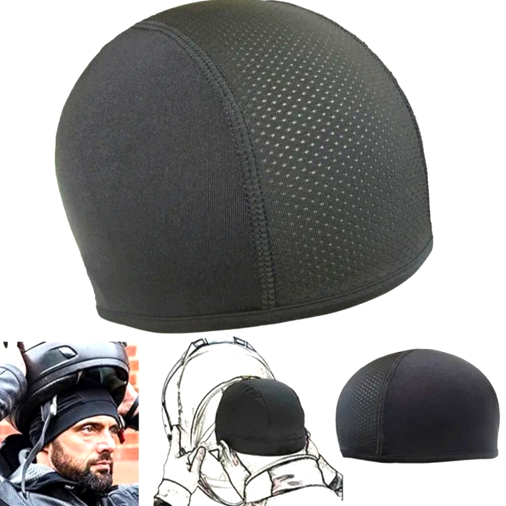 Helmet inner cooling cap moisture wicking cooling skull cap sweatband - Black